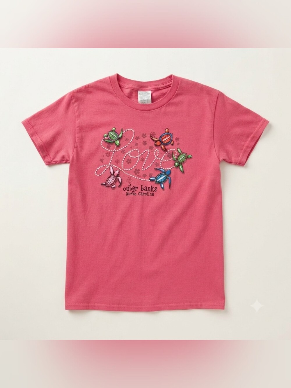 Girls' Pink "Outer Banks" Turtle Graphic T-Shirt Small